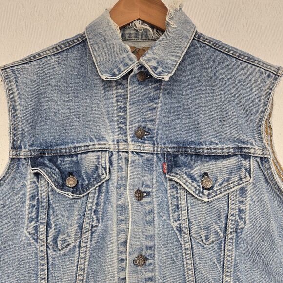 Vintage Levi Stonewash Jean Vest 507 USA Made 80s Rock Punk Country Denim Motor - Picture 2 of 8